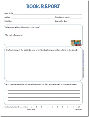 Book report template for 2nd graders